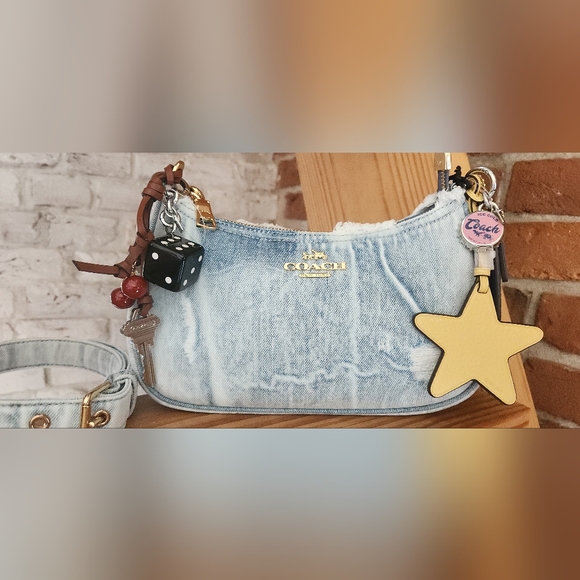 Teri Shoulder Bag In Loved Denim With Charms - Picture 2 of 12